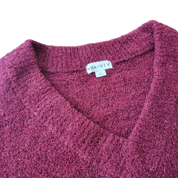 Ava & Viv Deep Red/Maroon Metallic Shimmer V-neck Sweater Women 3X - Picture 3 of 6
